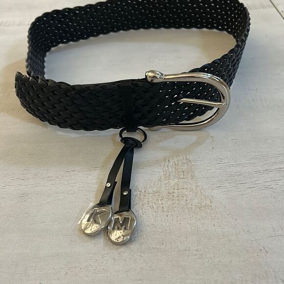 Michael Kors Black Leather Braided Belt M - Picture 3 of 6
